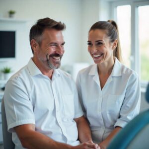 How Often Do Dental Implants Need to Be Replaced? Tips for Making Them Last a Lifetime 1 Patients consulting with a doctor in a medical office.